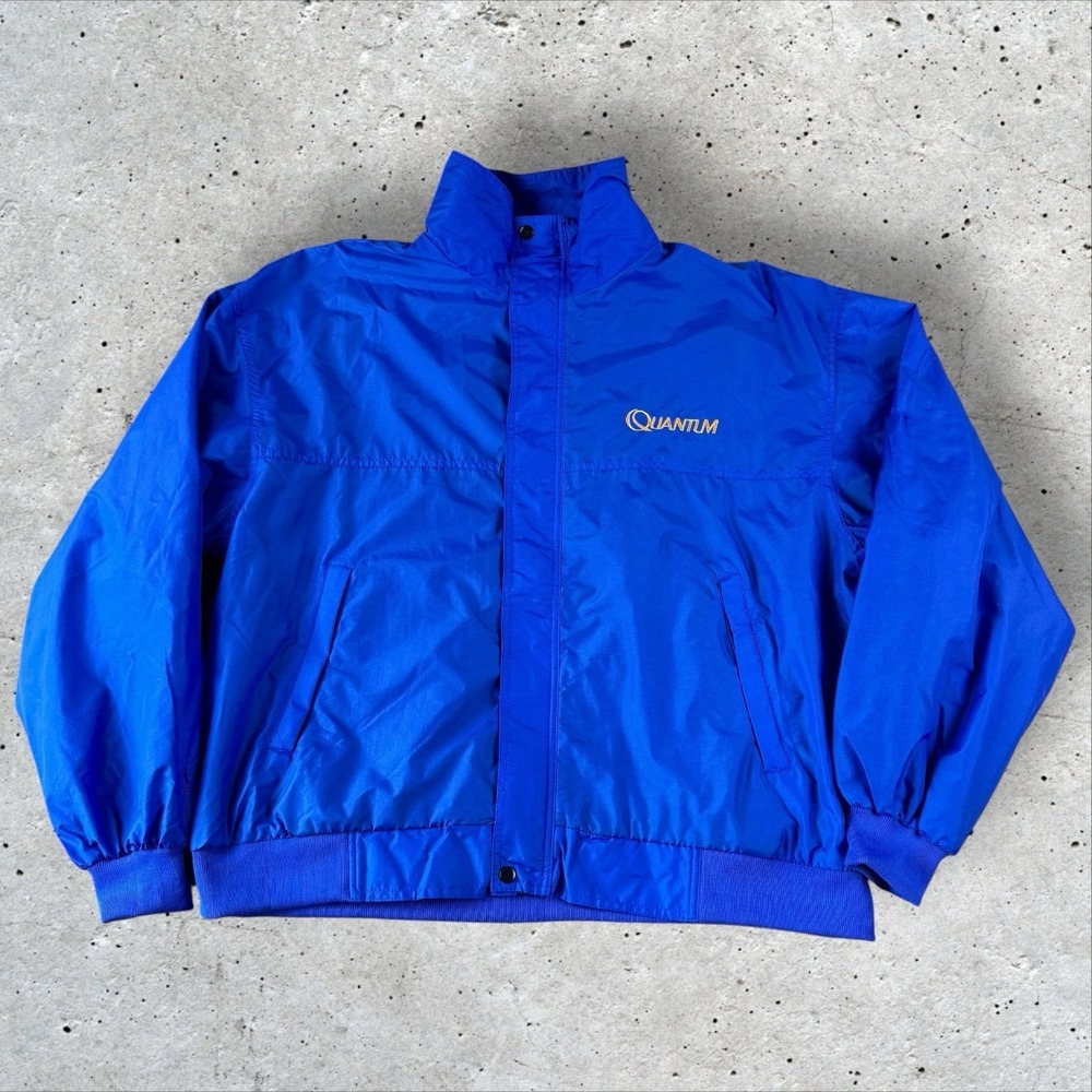 Vintage Zebco Quantum Fishing Jacket Men's XXL Blue Full‎ Zip